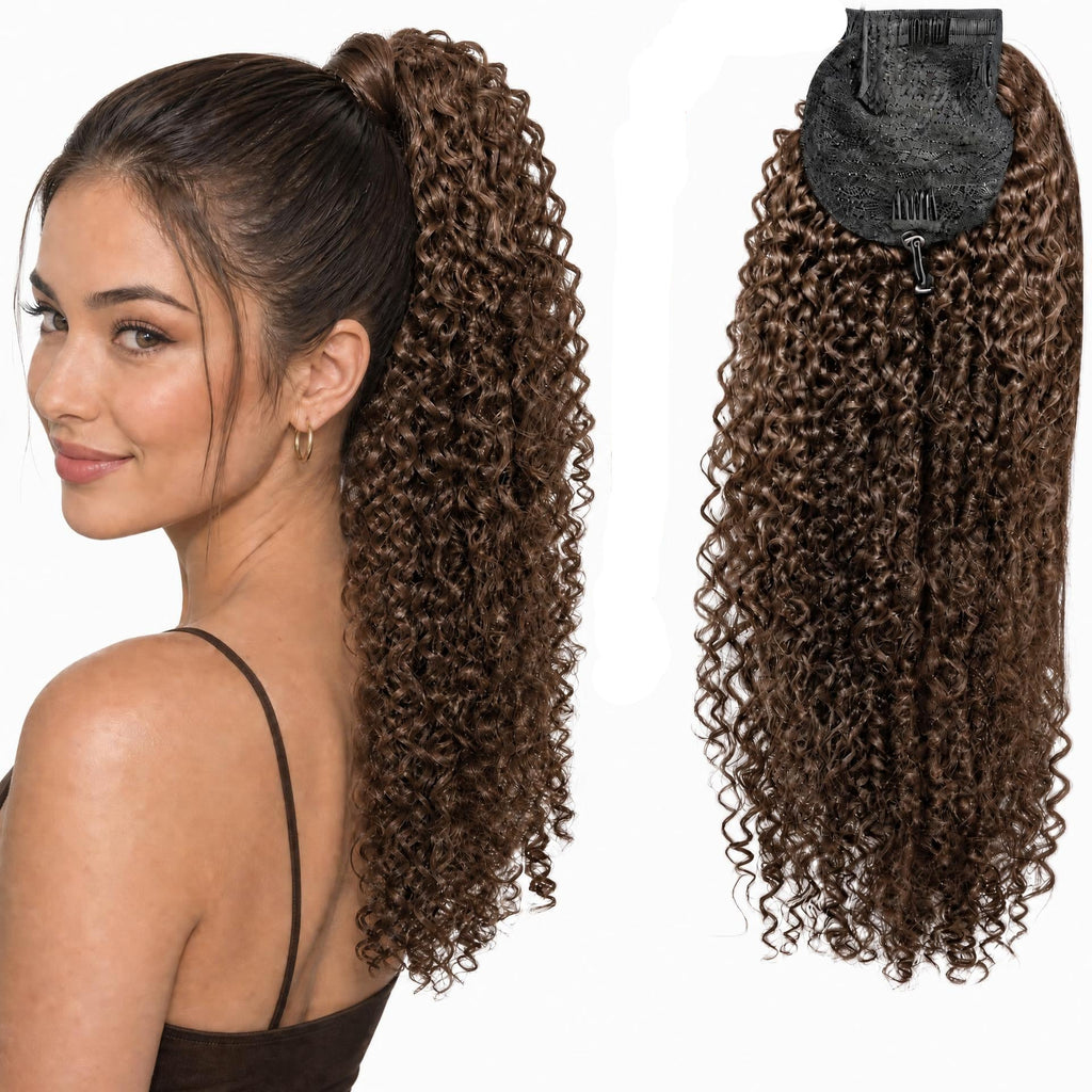 Chocolate Brown Premium Afro Curly Drawstring Ponytail (4#) - ElevateHealthTech
